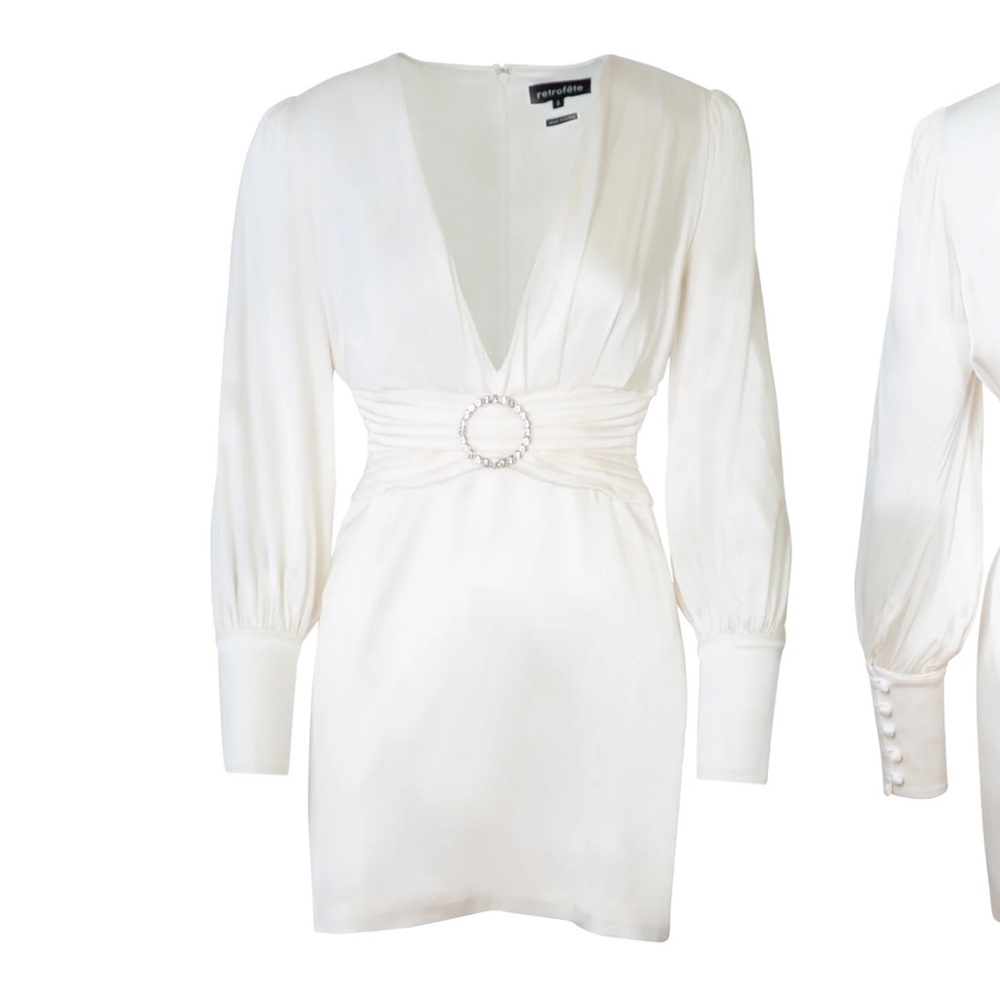 Retrofete White Bridal Silk Mini Dress